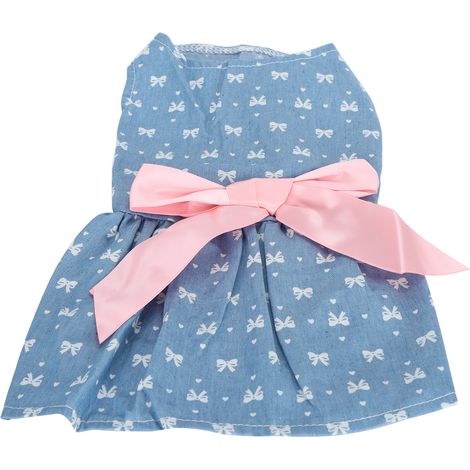 Vêtements d'été pour chienne, jupe sans manches en polyester avec nœud dans le dos, motif nœud bleu, taille S (1/5)