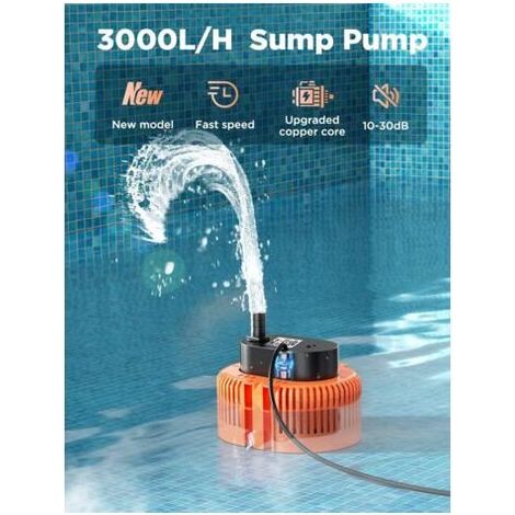 Pompe Submersible Pour Piscine, Cave, éTang, De Jardin, Pompe Piscine Avec Tuyau De Vidange Et CâBle D'Alimentation Extra Long De 25 Pieds, Pompe d'évacuation eaux claires (Orange) (1/5)