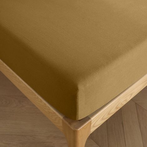 Drap housse 140 x 190 cm bonnet 30 cm "Prémium" pour lit 2 places - Prémium Caramel