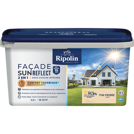 Peinture Façade Sun Reflect - Mat - 2,5L - Ton pierre - Ripolin (1/5)
