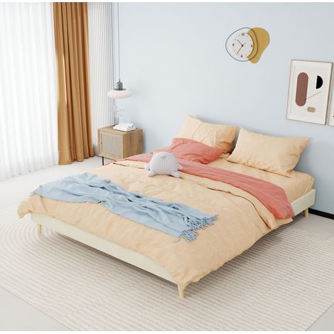 lit adulte chambre couchage 160x200 tissu métal beige OKMYHOME (1/5)