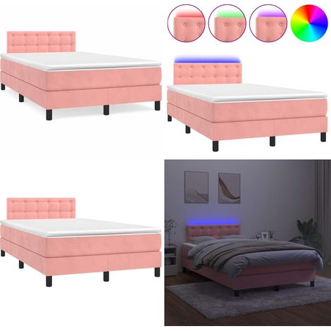 Sommier à lattes de lit et matelas LED rose 120x190 cm velours - Lit Plateforme - Lit Design - Lit Capitonné - Lit Velours - Lit Double - Home & Living (1/5)