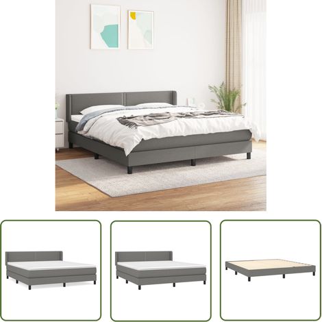 The Living Store Sommier à lattes de lit avec matelas Gris foncé 180x200cm Tissu - Lit Double - Lit Tapissier - Literie - Matelas À Ressorts Ensachés - Tête De Lit Ajustable (1/5)