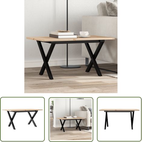The Living Store Table basse cadre en X 80x50x40 cm bois de pin massif et acier - Table Basse - Meuble Salon - Table Bois - Table Design - Table Industrielle (1/5)