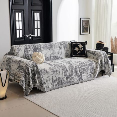1 Housse De Canapé Tissu Chenille Motif Géométrique Abstrait Protection Lavable Pour Salon 3 Places (1/5)