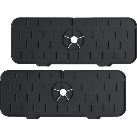 Tapis D Egouttage - Silicone Noir 37 x 14 cm - Pour Robinet Cuisine Bar - Lot De 2 (1/5)