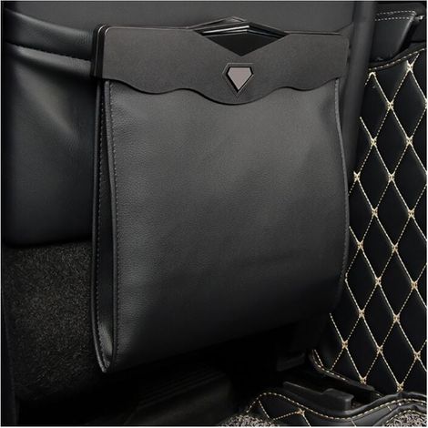 Poubelle voiture suspendue dossier siège, sac déchets auto ouverture magnétique rapide, cuir PU résistant à l'eau, accessoire intérieur véhicule pour banquette arrière (Noir L) (1/5)