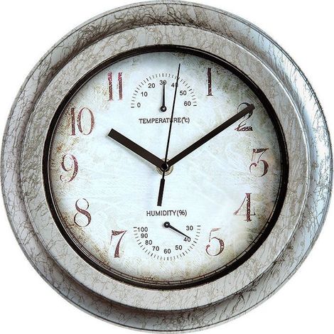 Horloge extérieure étanche avec thermomètre et hygromètre, horloge murale métallique silencieuse pour jardin, piscine et terrasse