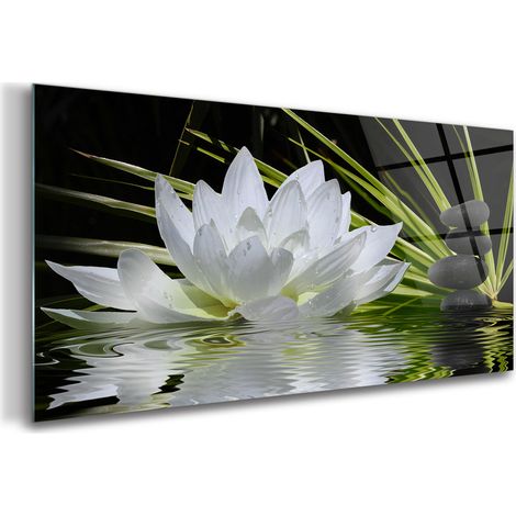 Tableau sur verre – 120 x 60 cm - Tableau mural décoratif - Verre Décorative - Fleur de Lotus (1/5)