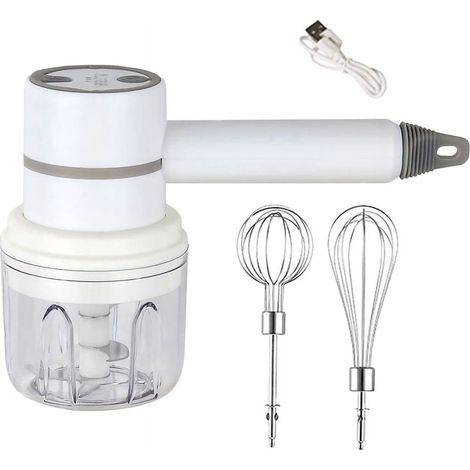 Mixeur Alimentaire Sans Fil - Mixeur À Main Électrique 3 Vitesses - Hachoir À Aliments Et Fouet À Oeufs - Blanc - 1 Pièce (1/5)