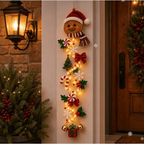 Décoration de porte de Noël lumineuse avec détails en relief et design vertical peu encombrant pour fenêtre, mur et cheminée (1/5)