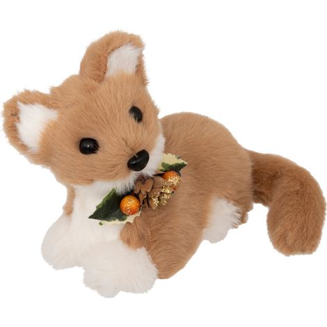 Renard fourrure bicolore et déco de Noël L 14 cm - Feeric Christmas (1/2)