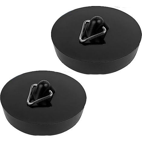 Bouchons de vidange universels, Lot de 2, pour égouts, 1-3/4", Ø 45.6-42 mm, PVC, noir, Bouchons d'évier pour salle de bains,Anneaux de traction triangulaires (1/4)