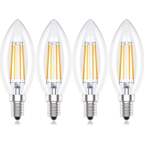 Ampoules LED E14 à intensité variable, 4 W C35 SES petites ampoules à vis, blanc chaud 2700 K, lot de 4 [Classe énergétique A+] (1/5)