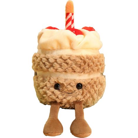Peluche Gâteau d'Anniversaire, Mini Gâteau aux Fraises Amusant et Délicieux, Cadeau pour Fille, Mini Gâteau Marron, 28 cm, 0,15 kg (1/5)