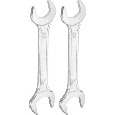 2 clés plates à double extrémité, 22-24 mm, acier trempé zingué, angle d'ouverture 15°, pour espaces confinés, réparation auto et bricolage (1/5)