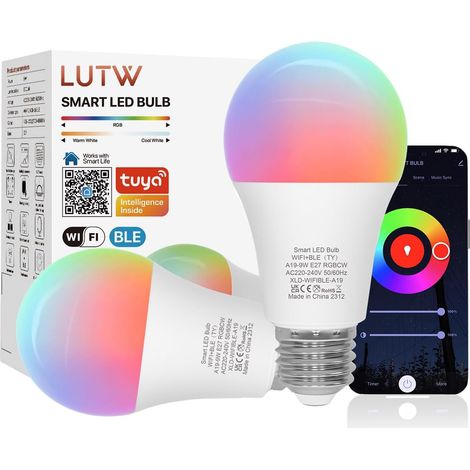 Ampoule LED E27 Connectée Dimmable 9W = 60W 900LM 2700K-6500K 2 Pièce  Ampoule LED, Ampoule Intelligente RGB, 900lm Bluetooth (1/5)
