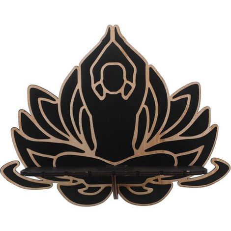 Étagère murale flottante en bois en forme de lotus, décoration murale pour chambre, salon et cuisine, pour bougies et objets décoratifs, noir (1/5)