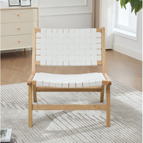 Butaca sin reposabrazos 71x66x72 cm de madera y PU blanco, ahorra espacio – MEUBLIV (1/5)