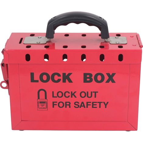 Cassetta porta lucchetti Safety Group, cassetta porta lucchetti in acciaio inox con maniglia ergonomica, contiene 13 lucchetti, coperchio incernierato e chiavistello, foro della serratura visibile, (1/5)