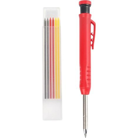 Crayon de charpentier solide avec 3 recharges – Pointe de 1,6 pouce – Pour marquage sur métal, bois et verre – Taille-crayon intégré (1/5)