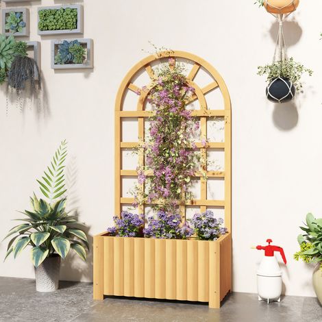 Jardinera con Enrejado de Madera con Drenaje para Cultivos Verduras Flores Hierbas 60x30x120 cm Natural (1/5)