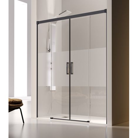 KASSANDRA GS100 GLASÉ Mampara Ducha Frontal 2F+2C Negro Mate Decorado - Medida: 156-160 CM - ref: GS10005BRS156160 (1/2)