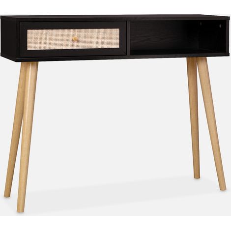 Consolle scandinava con effetto legno e canna, 100cm (1/5)