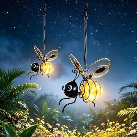 2er-Pack dekorative Solar-Bienenleuchten, hängende LED-Solar-Bienenleuchten für den Außenbereich, wetterfeste Solar-Bienen-Lichterkette mit Clip, Garten-, Balkon- und Terrassendekoration, Solarleuchte (1/5)