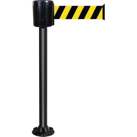 Poteau à sangle alu noir hachuré jaune/noir 10m x 100mm socle fixe - 2801492 (1/3)