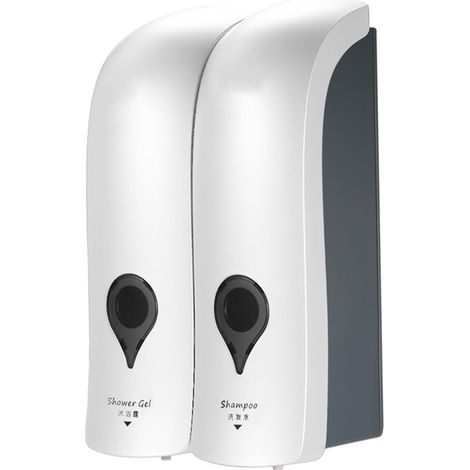 Lot de 2 Distributeurs de Savon Manuel 300 ML, Distributeur de Savon Liquide, Distributeur Mural, sans Perçage à Double Tête, Distributeur de Shampooing, pour Salle de Bain,blanc