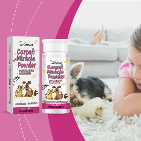 Teppich-Deodorierungspulver für Haustiere – Reinigt Haustierteppiche, entfernt Gerüche und sorgt für frischen Duft – 150 g -- DE (1/5)