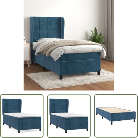 The Living Store Sommier à lattes de lit avec matelas Bleu foncé 90x190 cm - Lit Plateforme - Lit Double - Lit Design - Literie - Chambre À Coucher (1/5)