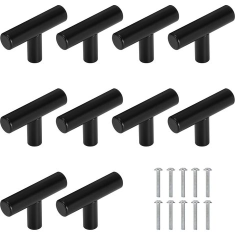 10 tiradores de cajón de acero inoxidable negro de un solo orificio, con tornillos, para escritorio, mesita de noche y muebles.