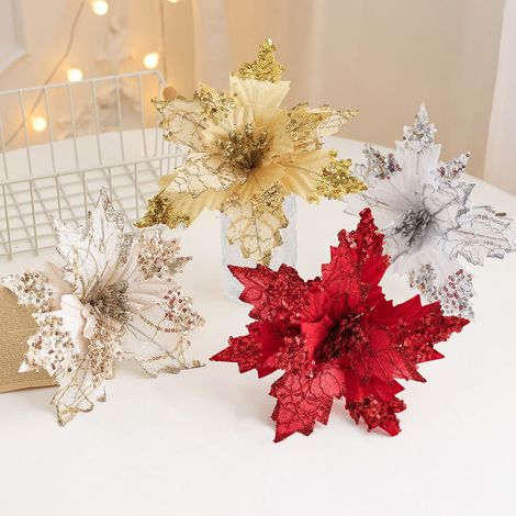 Fleur Artificielle - Feuille D'érable - Décoration De Noël - Guirlande Et Couronne - Or - 25x20x20 cm - 1 Pièce (1/5)