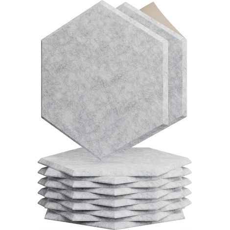 AUTRUCKER 12 panneaux d'isolation acoustique hexagonaux auto-adhésifs, fabriqués en fibres de polyester, mesurant 2630150,9 cm, gris clair (1/5)
