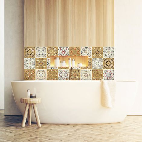 Sticker Mural Carrelage adhésif Cuisine Salle de Bain - 24 STICKERS CARREAUX DE CIMENT AZULEJOS BONIFACIO - 24stickers10x10cm (1/5)