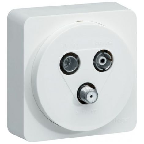 Prise TV+FM+SAT 1 câble coaxial saillie blanche complète ATEHA HAGER WJC256 (1/2)