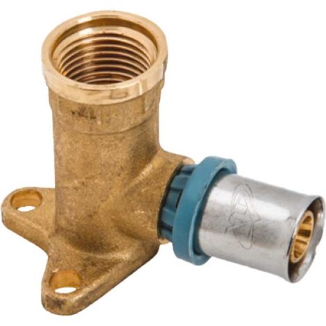 GOMITO FEMMINA FLANGIATO A PRESSARE PER TUBO MULTISTRATO UNIDELTA Ø20 x 1/2"" - H. 53 mm