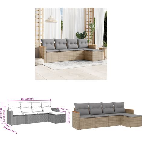 Salon de jardin avec coussins 5 pcs beige résine tressée - Ensemble Salon De Jardin - Meubles De Jardin - Salon Extérieur - Canapé Jardin - Résine Tressée - Home & Living (1/3)