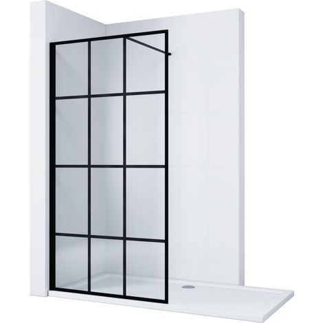 ELEGANT 1000mm Black Aluminium Framed Walk in Shower Enclosure Wet Room 8mm Safety Tempered Glass Bathroom Screen (1/5)