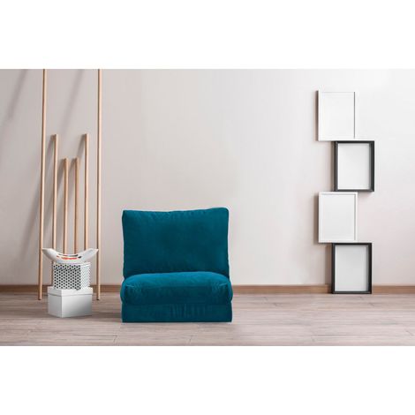 Fauteuil convertible 60×68×62 cm en tissu bleu pétrole - OMFI (1/5)