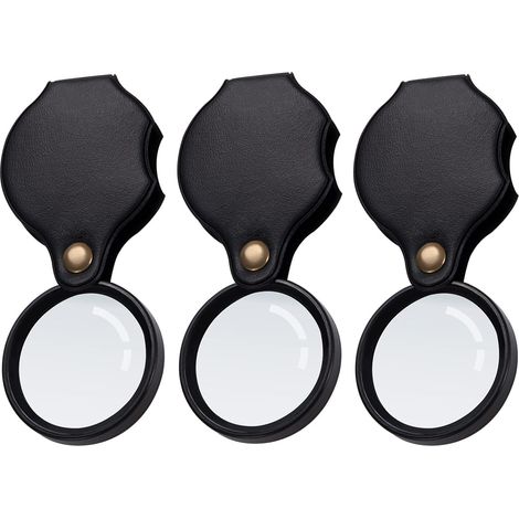 Lot de 3 loupes pliables 8x avec étui de protection, pour lecture de livres, cartes et pièces de monnaie, outil manuel pratique