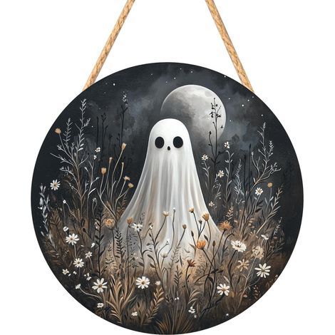 Panneau Halloween Pour Porte D'Entrée Artisanat Rond 2D Effrayante Décorations De Porte Halloween En Bois Pour Maison Fête Entrée Portail Cheminée Festival D'Automne Mariage (1/5)