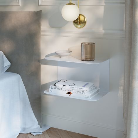 Mesita de noche flotante Notodden de 2 niveles acero 40x23x23cm - Blanco [en.casa] (1/5)