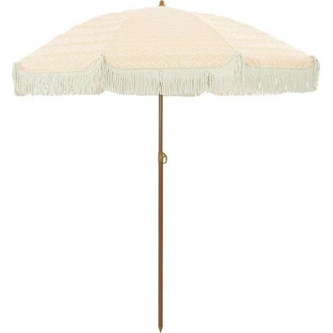 Parasol de plage à rayures jaunes et blanches, dimensions : 160 x 160 x 196 cm (1/5)