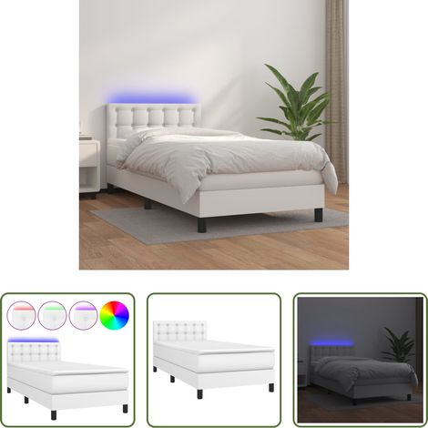 Kunstlederbett - Boxspringbett mit Matratze & LED Weiß 90x200 cm Kunstleder (1/5)