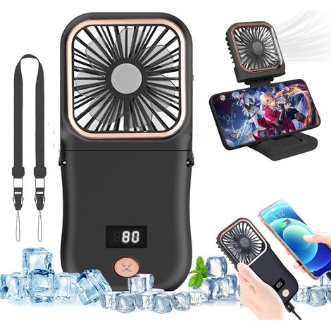 Ventilateur à Main Pliable Rechargeable, 3 Vitesses et Fonction Power Bank-Noir (1/5)