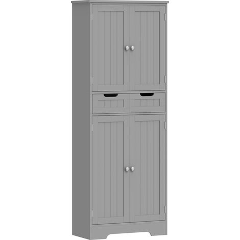 Grauer Badezimmerschrank 60x30x160 cm mit Schublade, Schranktür und verstellbarem Einlegeboden