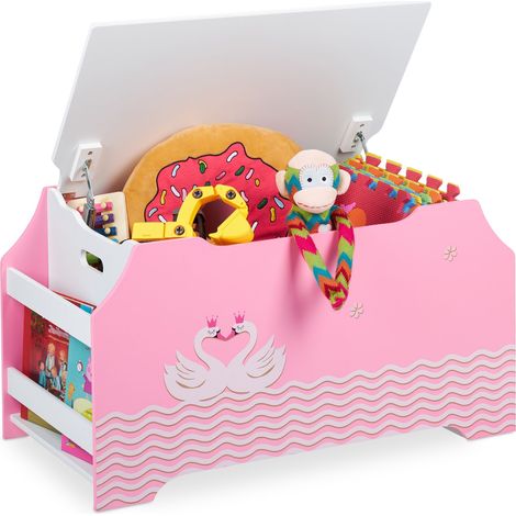 Relaxdays Cassapanca Organizer, Portagiochi per la Cameretta, Vani per Libri, Coperchio, HLP: 46x84x42,5 cm, Rosa Bianco (1/5)